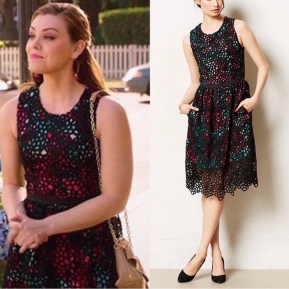 Anthropologie Wolven Black Lace Overlay Dress with Pockets Women’s Size 8 - Picture 3 of 13